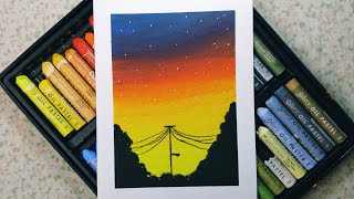 simple sky oilpastel for beginners | สอนวาดภาพท้องฟ้าง่ายๆด้วยสีชอล์ค