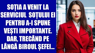 Soția a venit la serviciul soțului ei pentru a-i spune vești importante.Dar, trecând pe lângă biroul