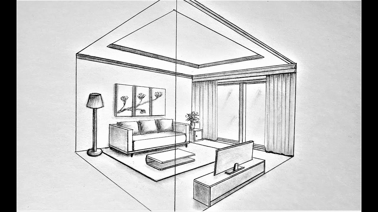 How To Draw A Room In Two Point Perspective - YouTube