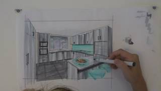 Stainless Steel Kitchen Rendering in Color Markers Part 2, Lesson 13 Section 4