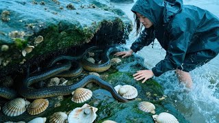 Xiao Zhang made a fortune by catching sea creatures. The sea eel  which was coarser than his arm  w
