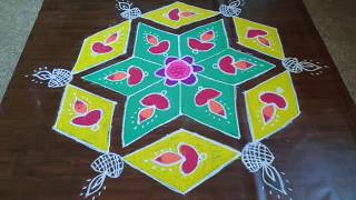 Easy Big Deepam Rangoli | 19 Dots Kolam | Karthika Pournami Deepam Kolam |