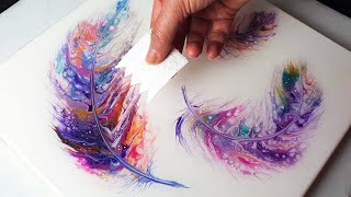 Angelic Triple Feather - Acrylic Swipe Painting Tutorial | ABcreative - Fluid Acrylic Pour