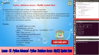 Lesson - 56 : Python Advanced - Python Database Access : MySQL Update Data
