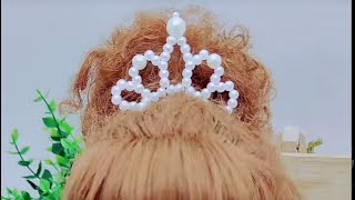 DIY/How to make kawaii pearl crown(hair accessorie)/ tutorial 水晶串珠教学 好看又简单的发饰 珍珠皇冠👑