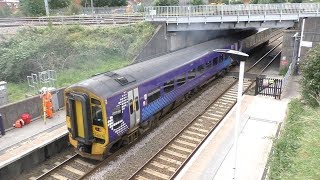 Diesel miltiple units through Retford high and low-level platforms.