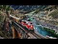 HUGE TRAINS OVER BRIDGE CURVING THRU THE THOMPSON CANYON!