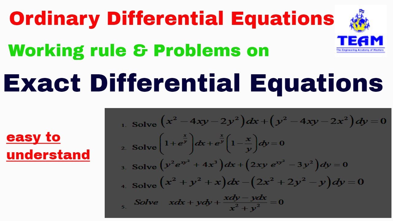 Exact Differential Equations Problems/Examples/ Solutions - YouTube