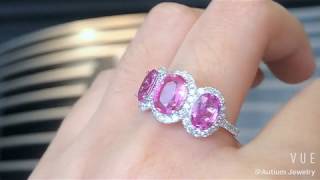 Constrinity Halo Ring, Pink Sapphire Trinity Ring, Diamond Halo, Exclusive Designer Ring, 2019-12