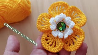 حياكة موتيف وردة كروشيه مجسمة روعة بنمط جد سهل للمبتدئات  / DIY Easy Crochet Flower