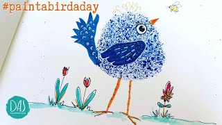 Paint a Watercolor Baby Blue Bird Tutorial for Beginners #paintabirdaday Easy Way to Paint a Bird