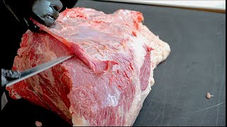 【肉磨きASMR】黒毛和牛の肩肉からウワミスジとコサンカクを外して、ミスジと肩三角に分けた後、肩三角をグリグリに磨きながら最近の輸入肉の高騰について色々語るだけの動画。