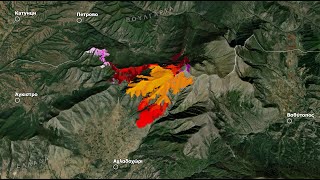 Meteo.gr: Η εξέλιξη της καμένης έκτασης από δορυφορικές απεικονίσεις στην πυρκαγιά στο όρος Όρβηλος