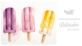 Watercolor ice cream simple painting tutorial