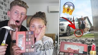 SMASHING MY 12 YEAR OLD SISTERS MAKEUP😱 *PRANK* (SHE WENT CRAZY)