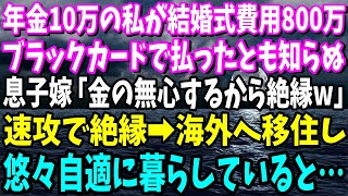 【スカッと】田舎で年金暮らしの私が長男の結婚式費用800万を全額負担したと知らずに長男嫁「今後はあなたの介護とかしたく無いので絶縁でw」→お望み通り絶縁し海外へ移住した結果ｗ【総集編】