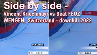 Side by side - Vincent Kriechmayr vs Beat Feuz / WENGEN, Switzerland - downhill 2022