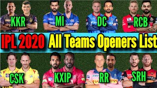 IPL 2020 in UAE | All Teams Openers Pair | All Teams Best Openers list in IPL 2020 | 2020 Openers