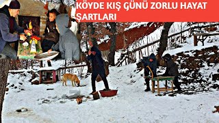 KÖYDE KIŞ GÜNÜ ZORLU HAYAT ŞARTLARI ~ÇATIDAKİ BUZLAR~KARA TENCEREDE TAVUK HAŞLAMA~KÖYDE HAYAT VAR