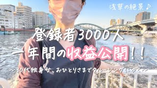 【登録者3000人】一年間の収益公開！！30代独身女、おひとりさまでクルージングにゆく。in 浅草