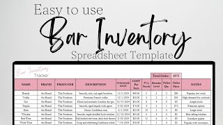 Bar Inventory Tracker, Beer Alcohol Liquor Inventory Sheet, Restaurant Template Google Sheets Excel
