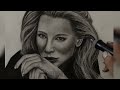 painting of cate blanchett نقاشی کیت بلانشت با ذغال