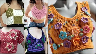 Crochet multicoloured cotton thread colourful top/crochet fancy top designs