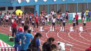 20140421 103全國中等學校運動會田徑賽國男組田徑100公尺預賽第1組桃園縣桃園國中劉懋霖、臺中市漢口國中陳聖沅、臺東縣東海國中黃成恩、進準決賽。