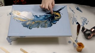(775) My BEST Feather Dutch Pour in Blues and Gold / Gorgeous Pour Painting Technique