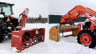 Ultimate Snow Removal Tools! M135GX \u0026 M108S Kubota Tractors with a Normand Blower and HLA Blade!