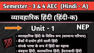 व्यावहारिक हिंदी Unit 1 || Semester 3 and 4 AEC