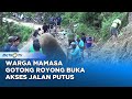 Jalan Tertutup Longsor, Warga Gotong Royong Pindahkan Batu Besar