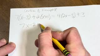 Solve 7(x - 3) + 2(x + 1) = 4(2x - 5) + 3 || Example from Superpowered College Algebra 1