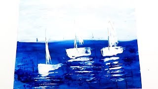 White Sail Boats | Easy Abstract Painting Demo in Acrylics / For beginners / Daily Art Therapy