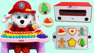Paw Patrol Baby Marshall Pretend Baking Play Doh Christmas Cookies with Toy Oven Kitchen Playset!