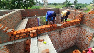 Roof BrickWork Construction Techniques_Build 10ft Roof Level Brickwall Perfectly after Lintel beam