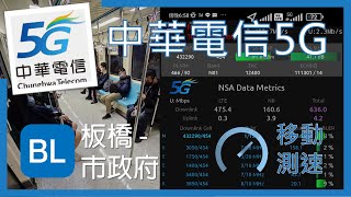 中華電信5G 板南線[板橋-市政府] N1+LTE 5CA 連續移動網速 (2024年6月)