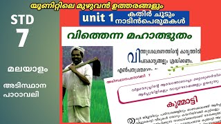 Std 7 adisthana padavali Malayalam unit 1 full question answer. Class 7 Malayalam kummatty vithenna