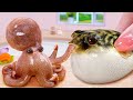 Tina Save Me Now ! 🐱 Miniature Korean Spicy Stir Fry Octopus x Puffer Fish 🔥 Tina Mini Cooking