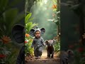 heartwarming baby walking with peacock bear u0026 elephant 🐾💖