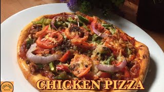 පීසා හට් එකේ වගේම රස චිකන් පීසා ගෙදර හදමු How to make chicken pizza/homemade pizza