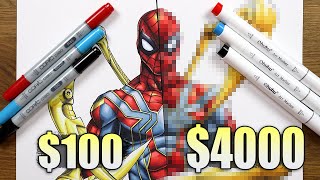 $100 vs $4000 MARKER ART | Cheap vs Expensive!! Which is WORTH IT..? | IRON SPIDER MAN