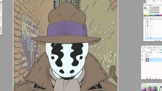 Dave Gibbons Draws Rorschach (with audio) in Photoshop and Manga Studio