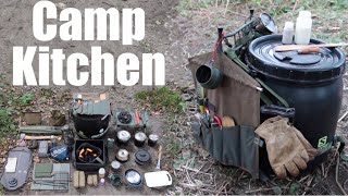 Camp Kitchen.  My Cooking Gear for Camping and Canoe Trips.  Food Barrel.  Wanni