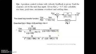 Problems to determine time domain specification of a second order control system