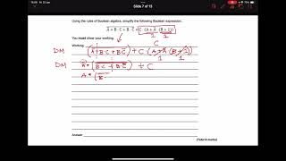 AQA A Level Computer Science - Boolean Algebra simplification exam question walk through