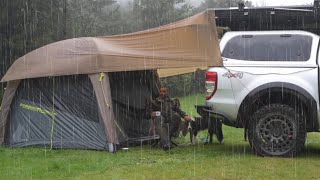 CAMPING in HEAVY RAIN - Air Tent - Car - ASMR