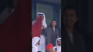 The Amir HH Sheikh Tamim bin Hamad Al Thani reacts Morocco’s historic victory over Spain