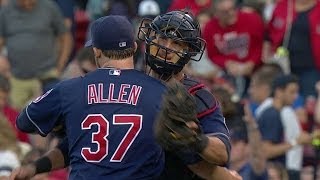 CLE@BOS: Allen fans Bradley Jr. for the save