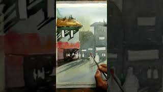 Watercolor Street scene painting #Shorts